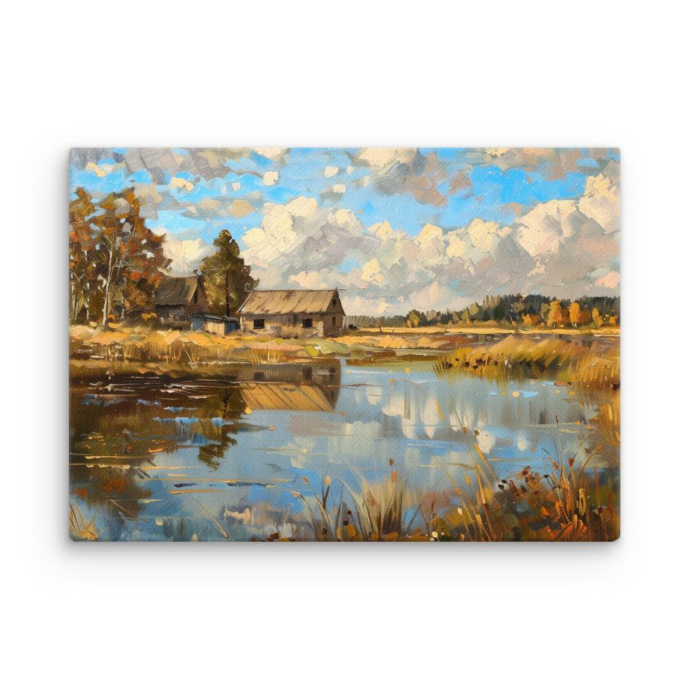 Latvia Rustic Farmhouse Autumn Landscape Thin Canvas - Oh Posters