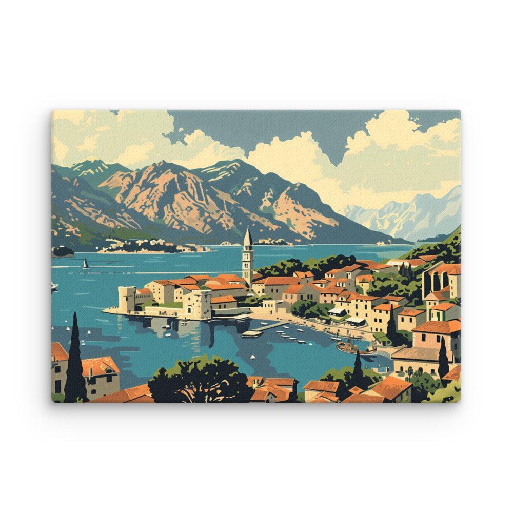 Montenegro Coastal Town Panoramic Mountain Landscape Thin Canvas - Oh Posters