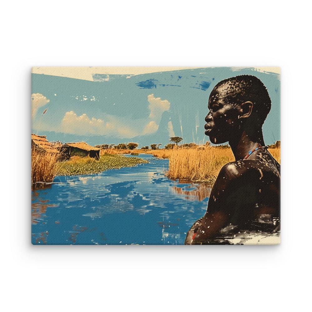 South Sudan Vibrant River Landscape and Tribal Portrait Thin Canvas - Oh Posters