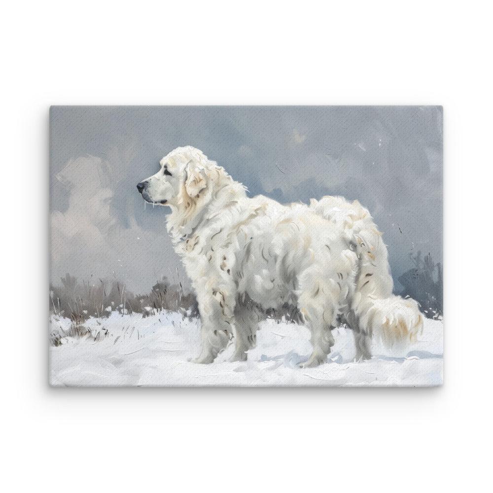 Kuvasz in Snowy Field Painting Thin Canvas - Oh Posters