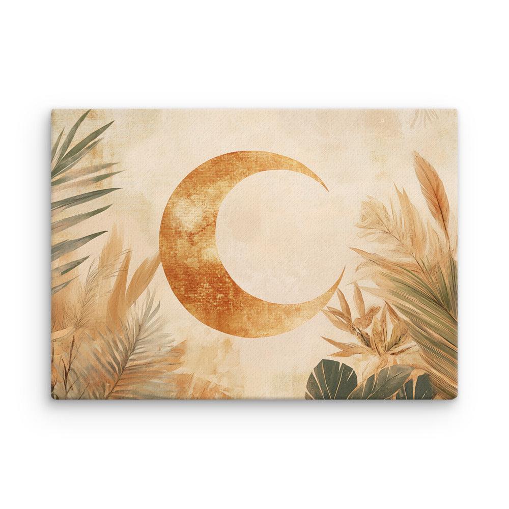 Boho Crescent Moon with Botanical Elements for Cozy Aesthetic Vibe Thin Canvas - Oh Posters