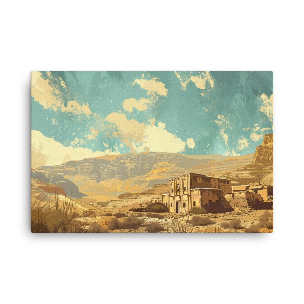Jordan Desert Village Scenic Illustration Thin Canvas - Oh Posters