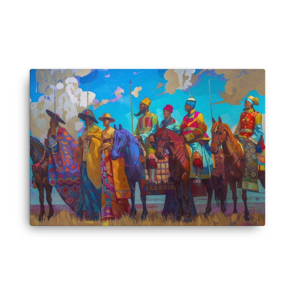Kazakhstan Traditional Horsemen Colorful Cultural Thin Canvas - Oh Posters
