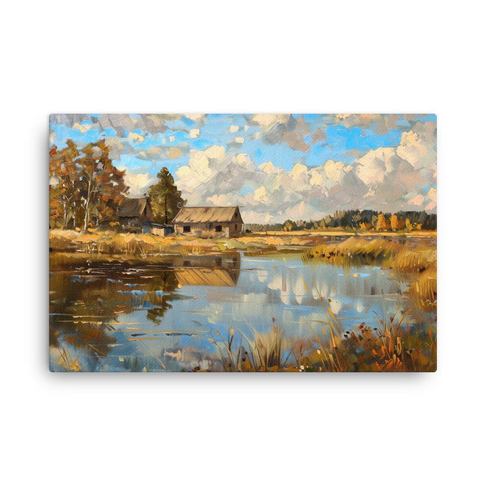 Latvia Rustic Farmhouse Autumn Landscape Thin Canvas - Oh Posters