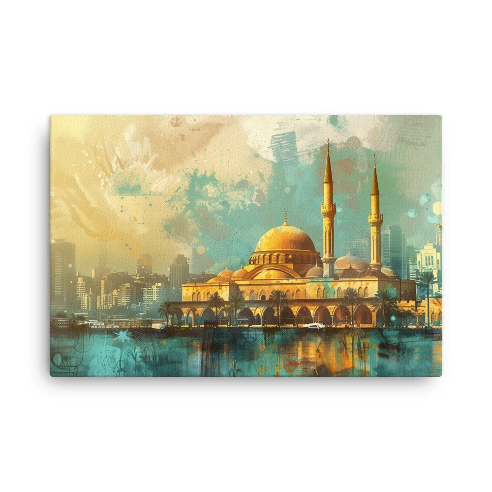 Lebanon Golden Mosque Urban Skyline Thin Canvas - Oh Posters