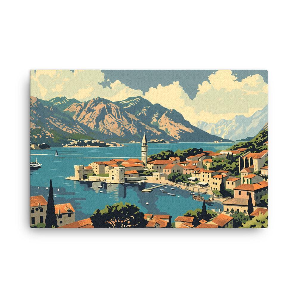 Montenegro Coastal Town Panoramic Mountain Landscape Thin Canvas - Oh Posters