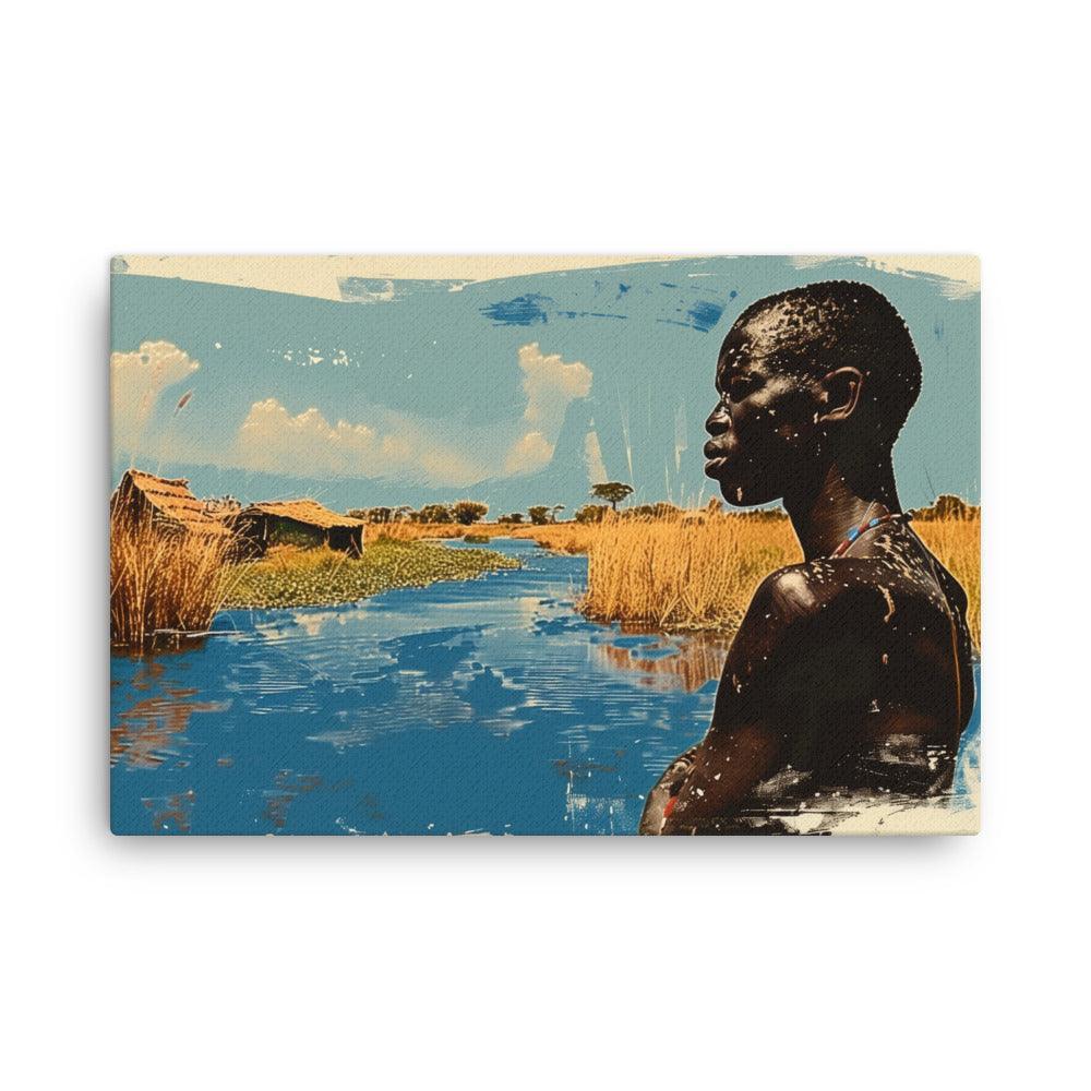 South Sudan Vibrant River Landscape and Tribal Portrait Thin Canvas - Oh Posters
