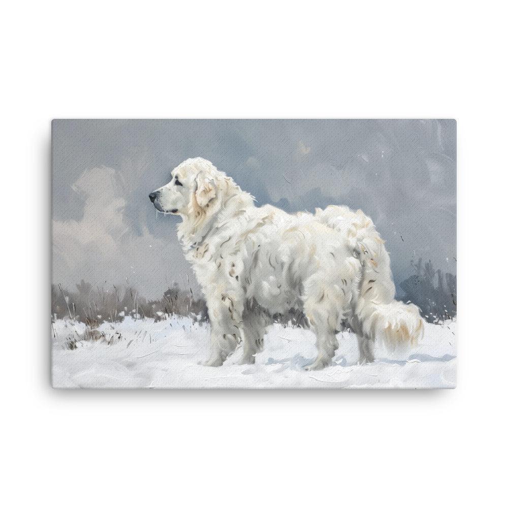 Kuvasz in Snowy Field Painting Thin Canvas - Oh Posters