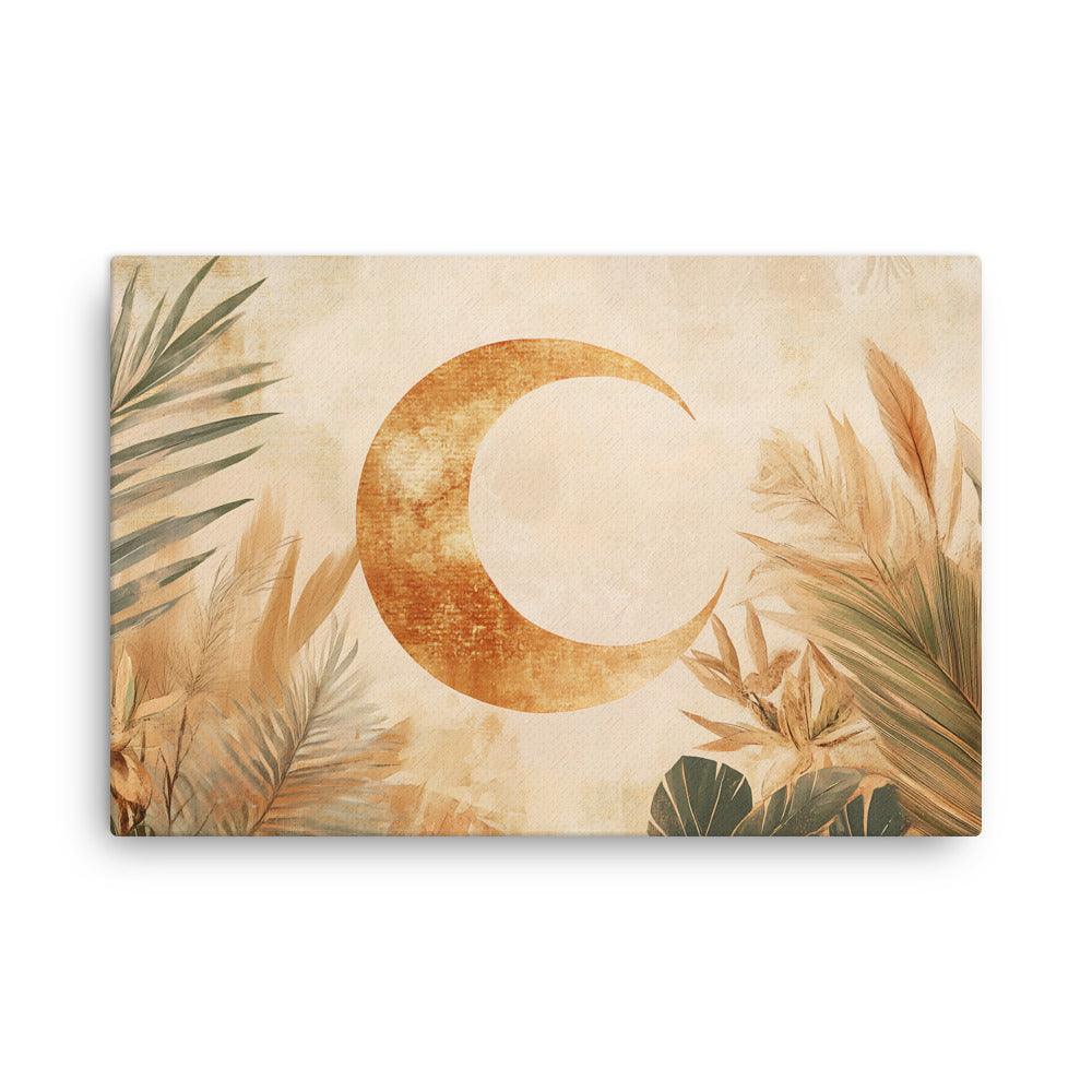 Boho Crescent Moon with Botanical Elements for Cozy Aesthetic Vibe Thin Canvas - Oh Posters