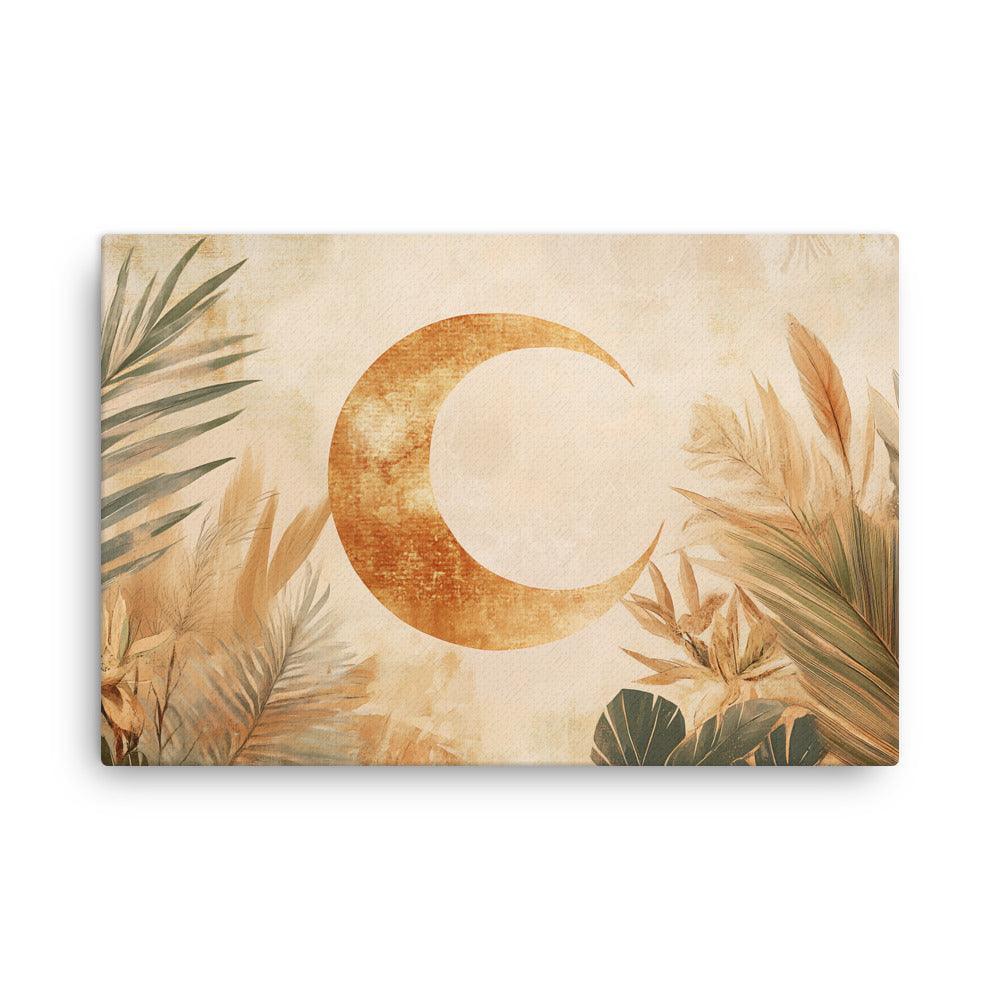 Boho Crescent Moon with Botanical Elements for Cozy Aesthetic Vibe Thin Canvas - Oh Posters