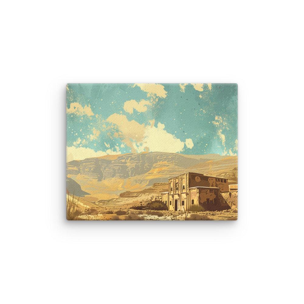 Jordan Desert Village Scenic Illustration Thin Canvas - Oh Posters