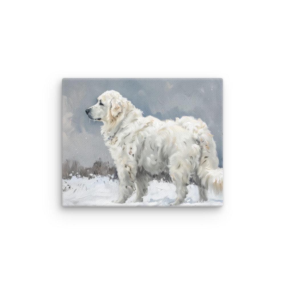 Kuvasz in Snowy Field Painting Thin Canvas - Oh Posters