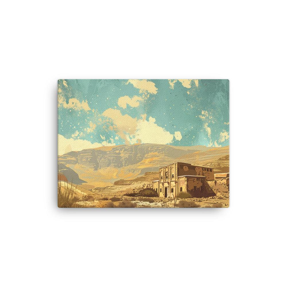 Jordan Desert Village Scenic Illustration Thin Canvas - Oh Posters