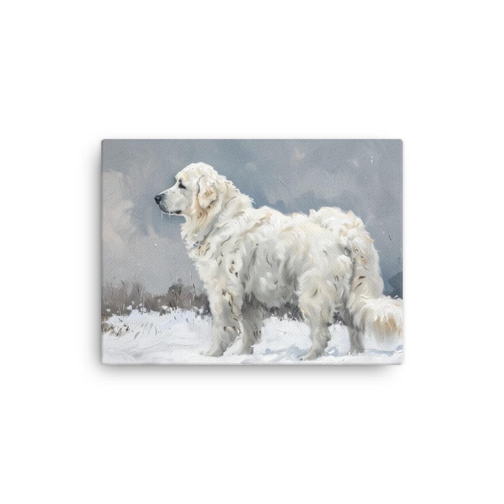 Kuvasz in Snowy Field Painting Thin Canvas - Oh Posters