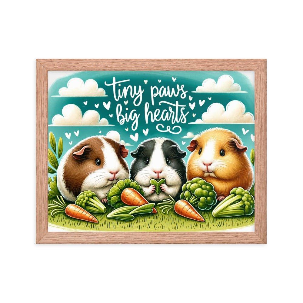 'Tiny Paws, Big Hearts' Guinea Pig Picnic in a Grassy Meadow Illustration Framed Poster - Oh Posters