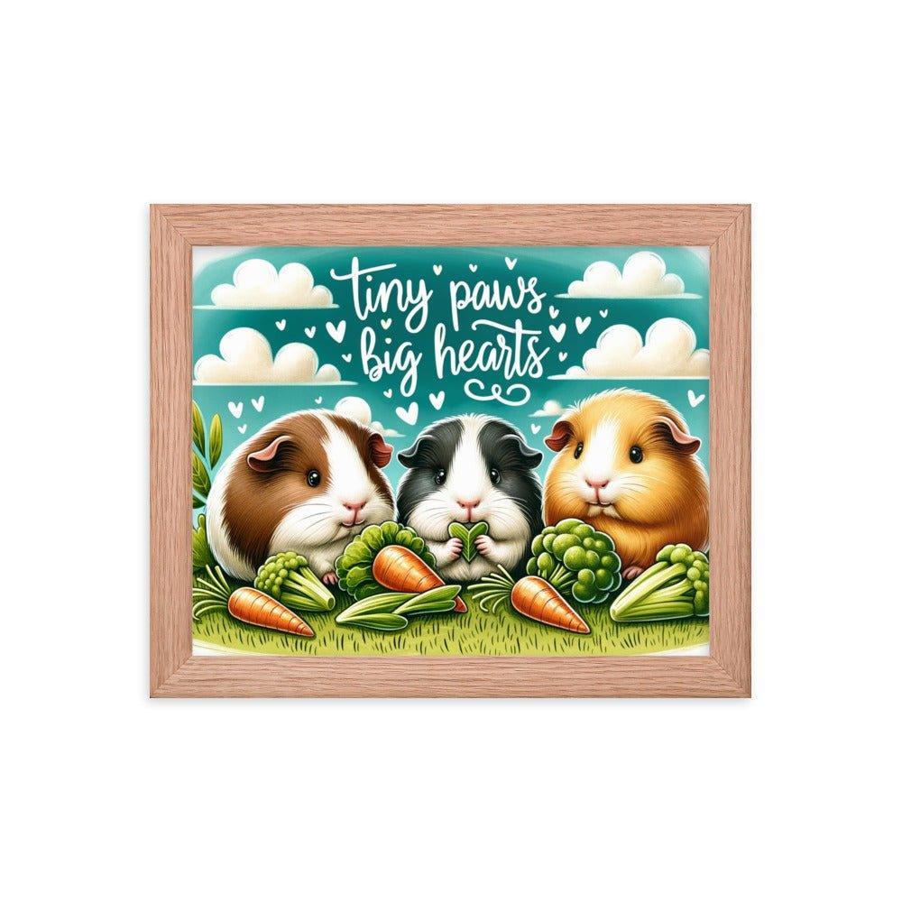 'Tiny Paws, Big Hearts' Guinea Pig Picnic in a Grassy Meadow Illustration Framed Poster - Oh Posters