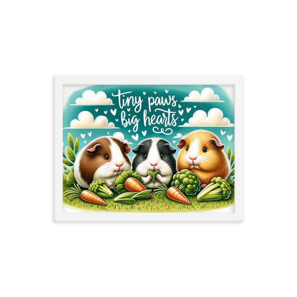 'Tiny Paws, Big Hearts' Guinea Pig Picnic in a Grassy Meadow Illustration Framed Poster - Oh Posters