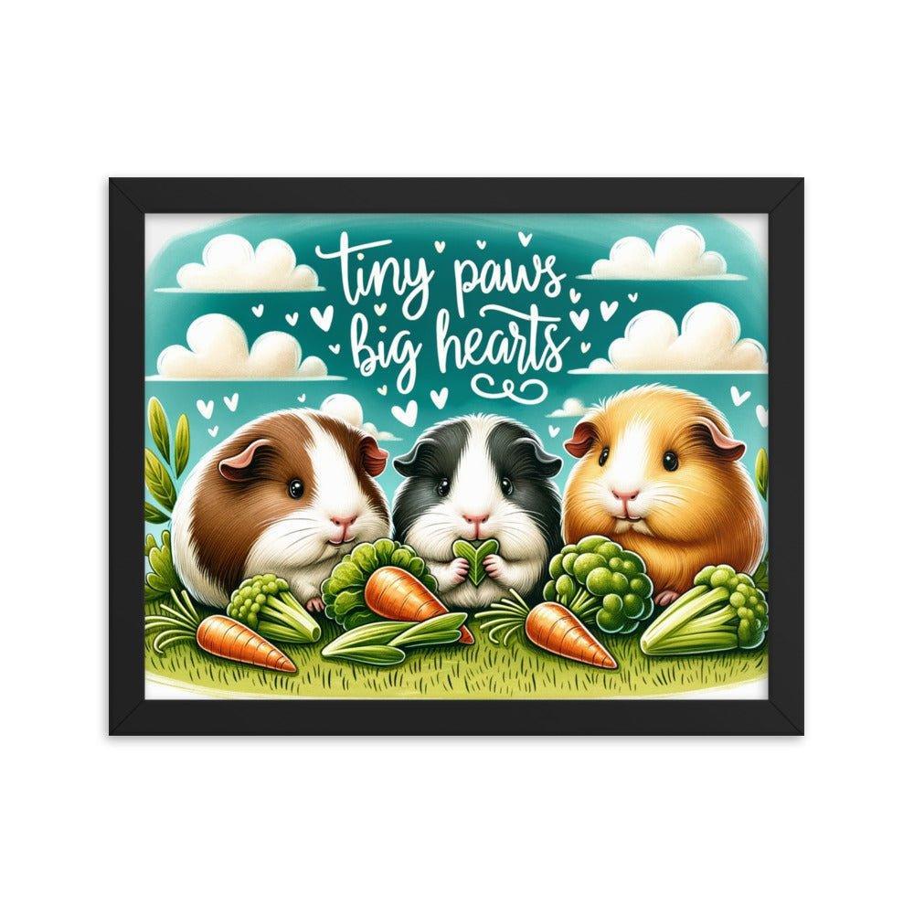 'Tiny Paws, Big Hearts' Guinea Pig Picnic in a Grassy Meadow Illustration Framed Poster - Oh Posters