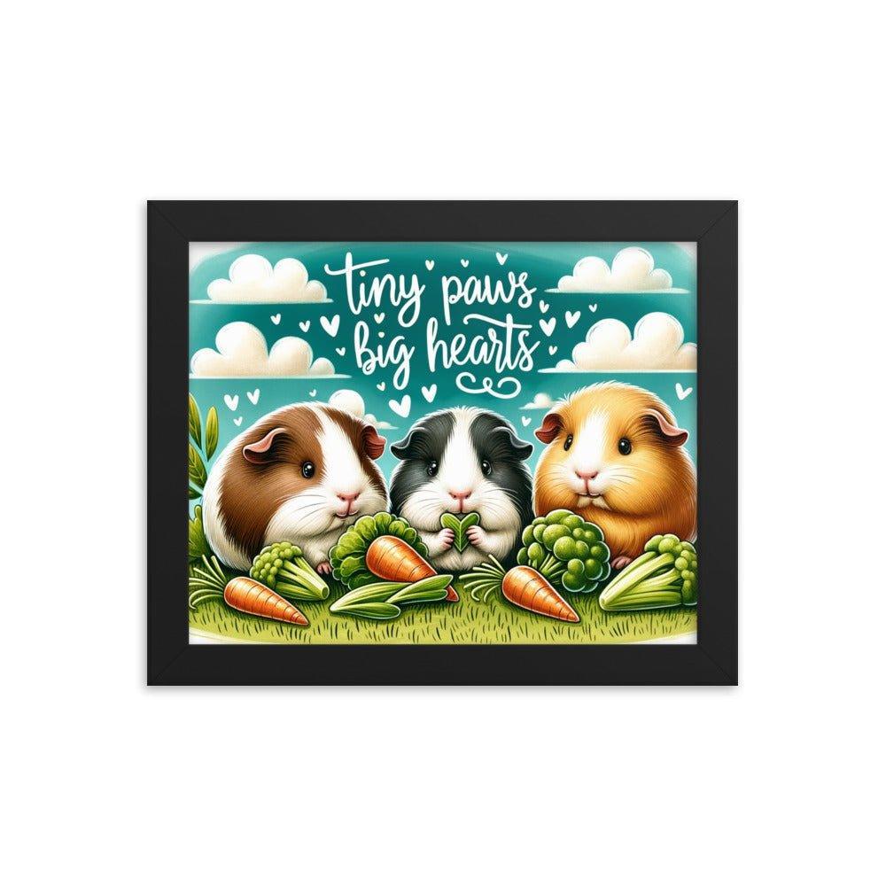 'Tiny Paws, Big Hearts' Guinea Pig Picnic in a Grassy Meadow Illustration Framed Poster - Oh Posters