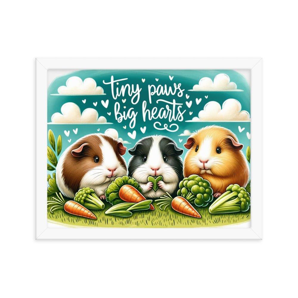 'Tiny Paws, Big Hearts' Guinea Pig Picnic in a Grassy Meadow Illustration Framed Poster - Oh Posters