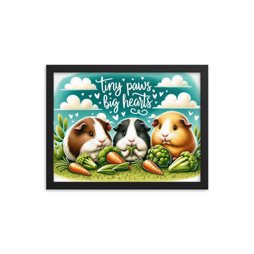 'Tiny Paws, Big Hearts' Guinea Pig Picnic in a Grassy Meadow Illustration Framed Poster - Oh Posters