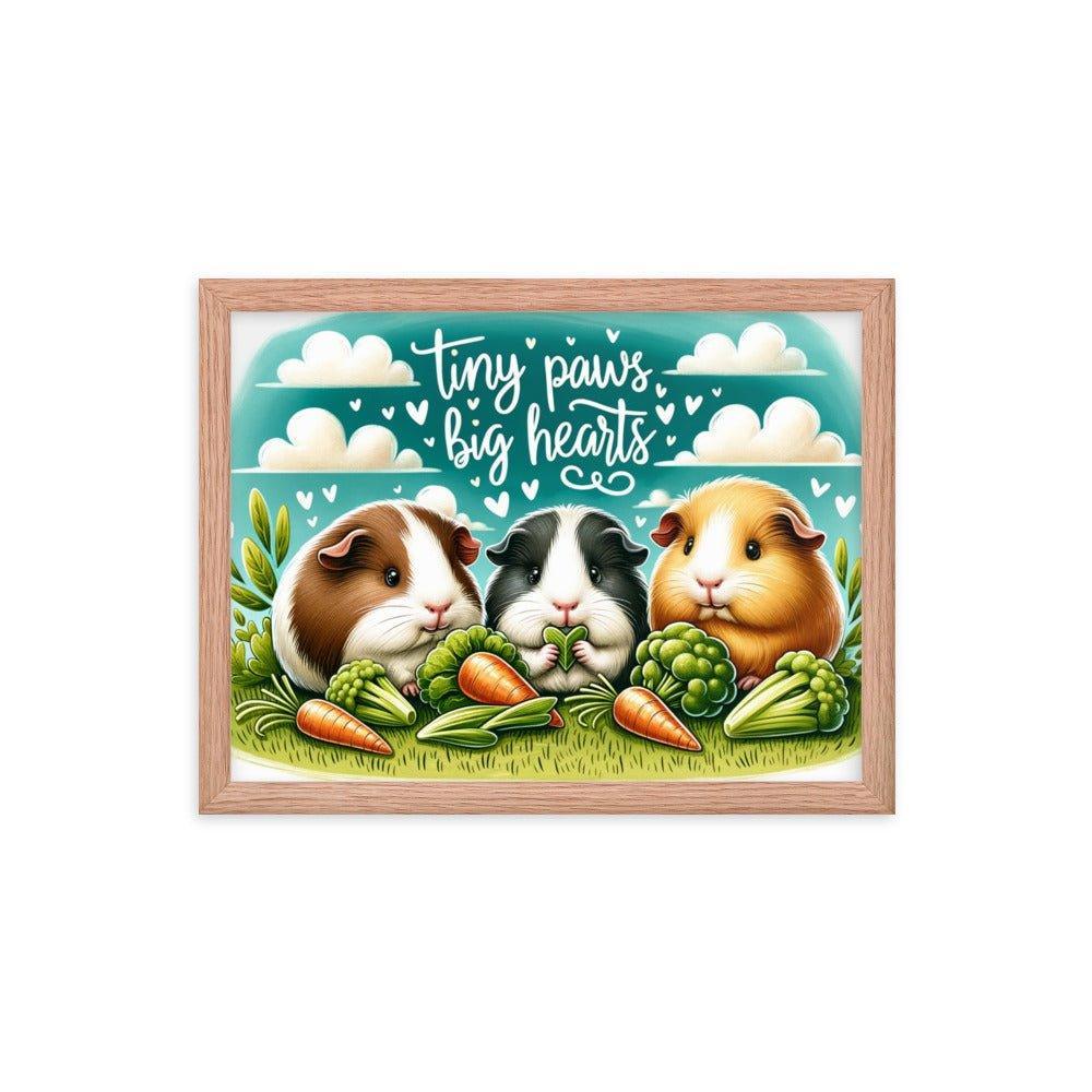 'Tiny Paws, Big Hearts' Guinea Pig Picnic in a Grassy Meadow Illustration Framed Poster - Oh Posters