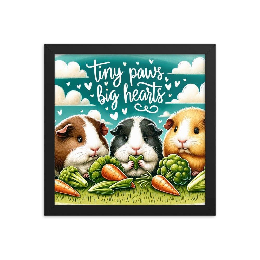 'Tiny Paws, Big Hearts' Guinea Pig Picnic in a Grassy Meadow Illustration Framed Poster - Oh Posters