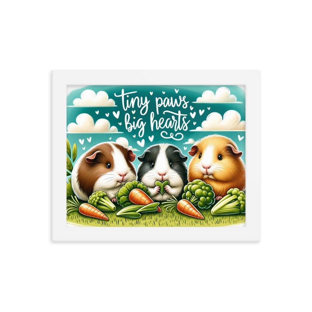 'Tiny Paws, Big Hearts' Guinea Pig Picnic in a Grassy Meadow Illustration Framed Poster - Oh Posters